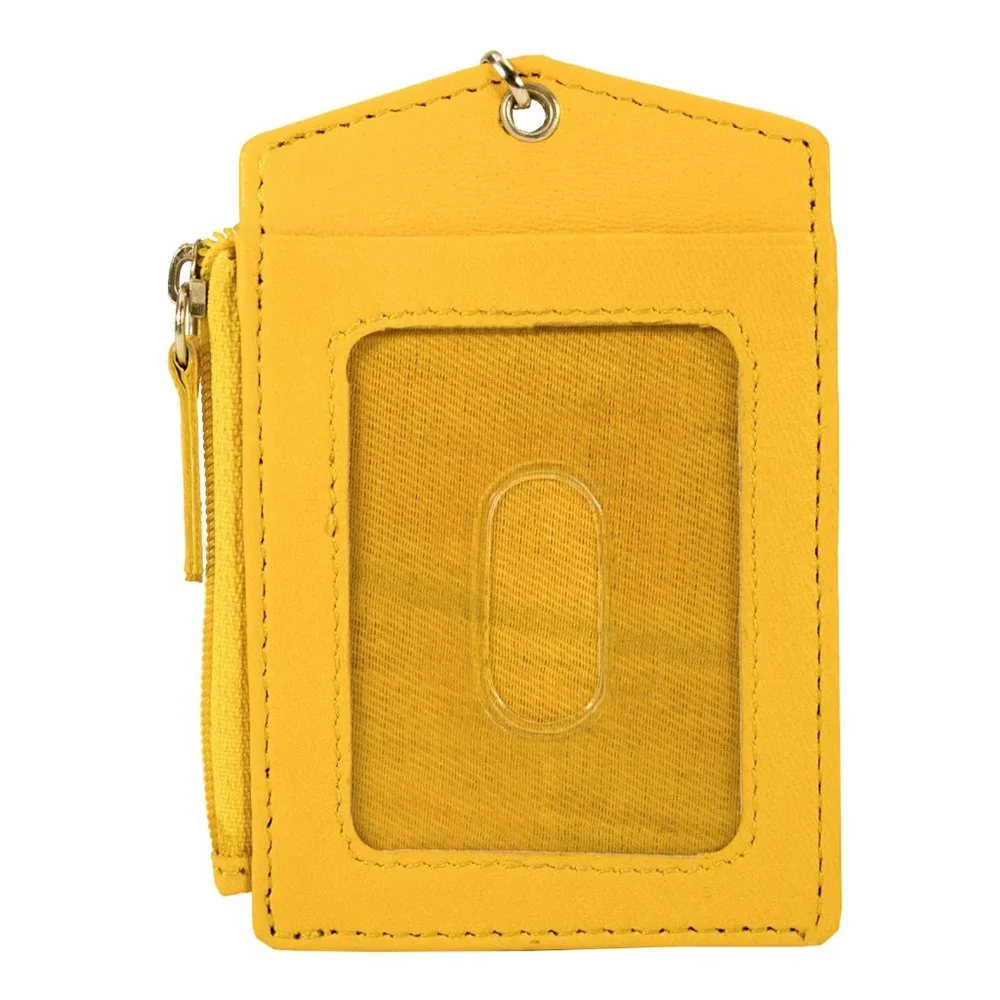 Premium Genuine Leather ID Lanyard Card Holder with Long Metal